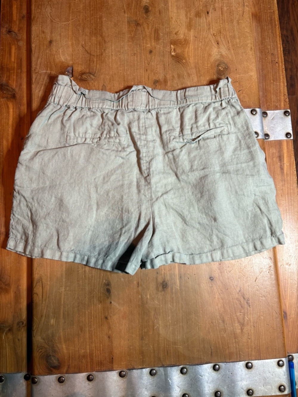 C&C California Sage Green Linen-Blend Paperbag Waist Shorts